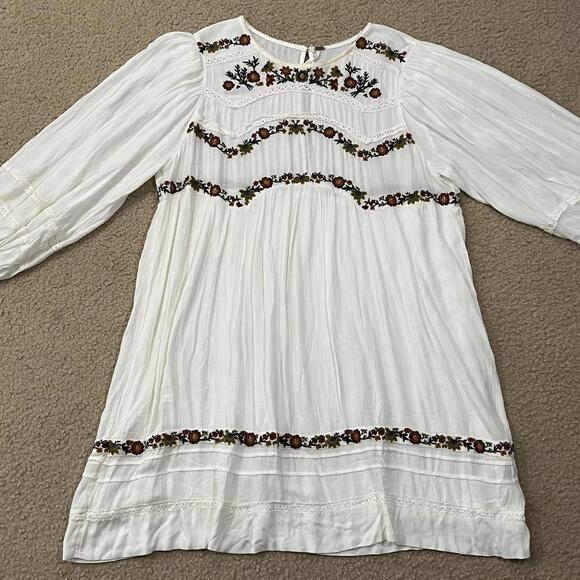 Free People Pasadena Embroidered Mini Dress Long Sleeve White Size Large - Picture 2 of 7